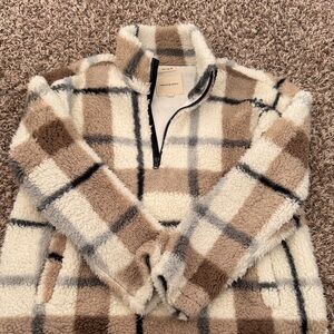 Thread & Supply Fleece Quarter-Zip in Cream and Gray